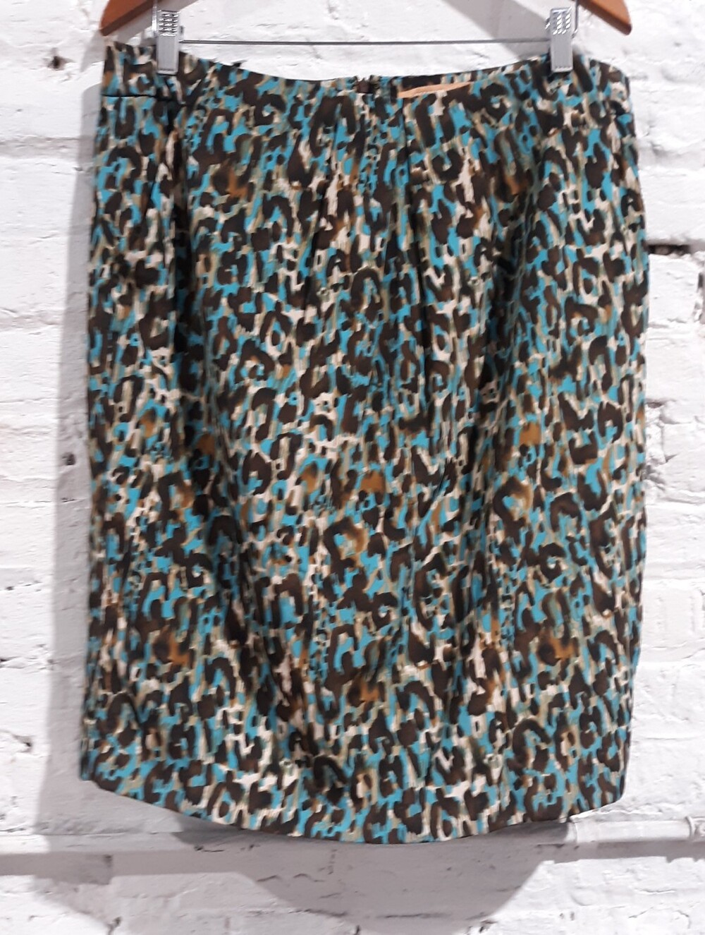 Ellen Tracy NWT Vintage Blue Teal Brown Abstract Animal Print Tulip Skirt Size 1
